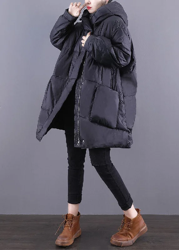 Loose Black Hooded Pockets Drawstring Duck Down Canada Goose Jacket Winter