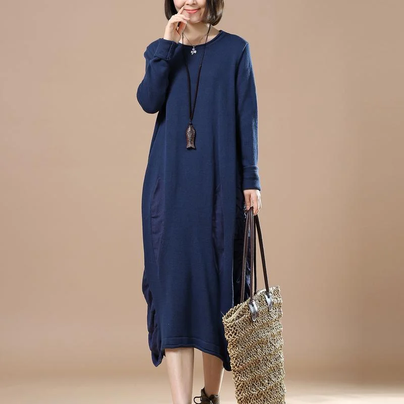 Navy drawstrings sweater dresses long sweaters oversize