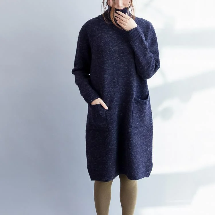 Navy knit sweater dresses oversize long woolen sweaters