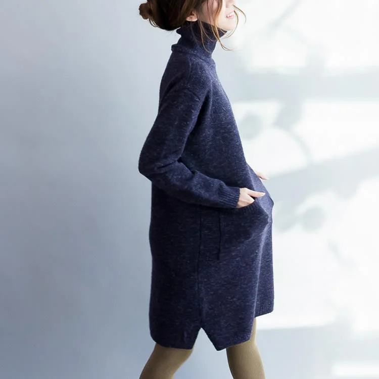 Navy knit sweater dresses oversize long woolen sweaters