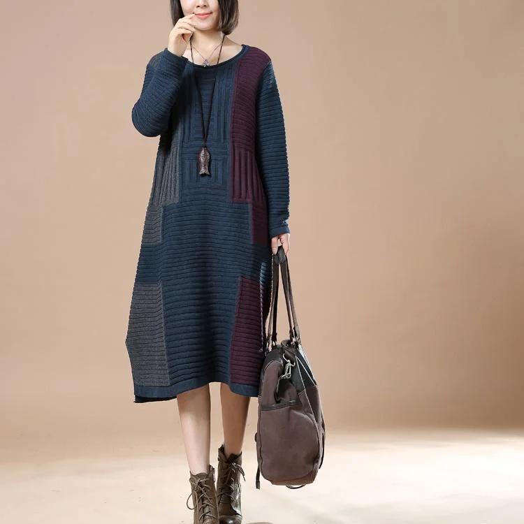 Navy plus size woman sweaters long knit dresses