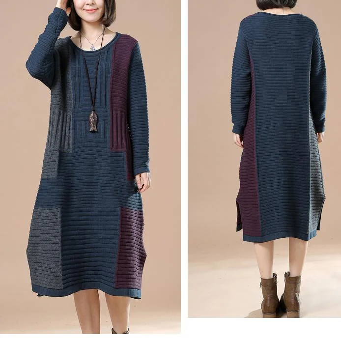 Navy plus size woman sweaters long knit dresses