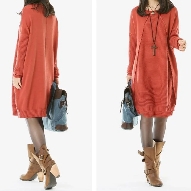 New pink women winter sweater dresses