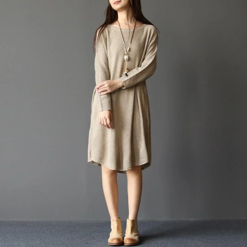 Nude elegant woolen women sweaters oversize knit dresses