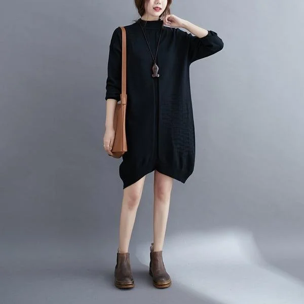 omychic plus size knitted vintage women causal loose midi autumn winter sweater dress