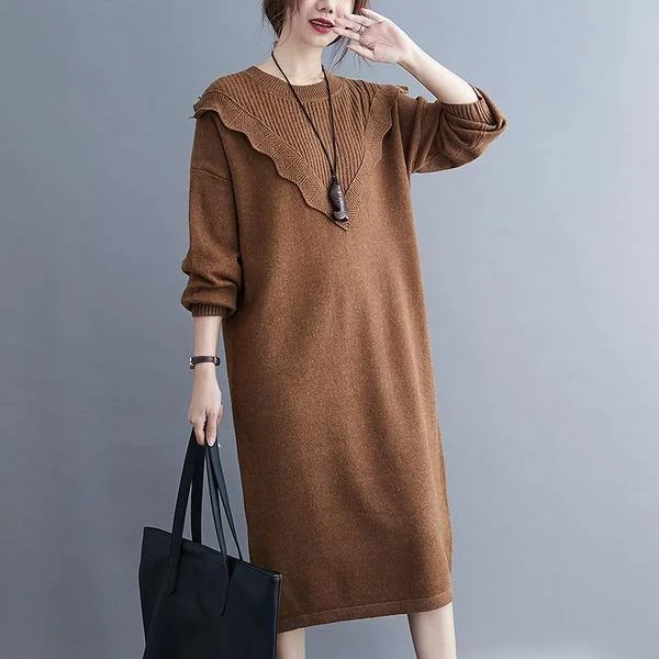 omychic plus size knitted vintage women causal loose midi autumn winter sweater dress