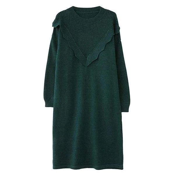 omychic plus size knitted vintage women causal loose midi autumn winter sweater dress