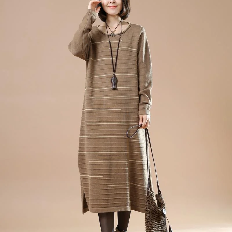 Original Khaki long knit dresses winter sweaters people coming and going