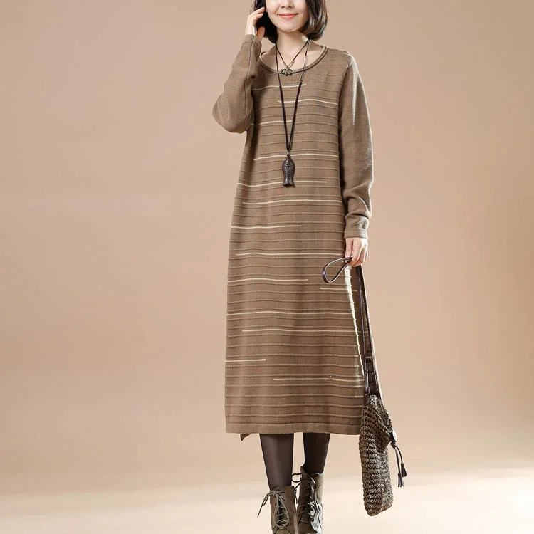 Original Khaki long knit dresses winter sweaters people coming and going