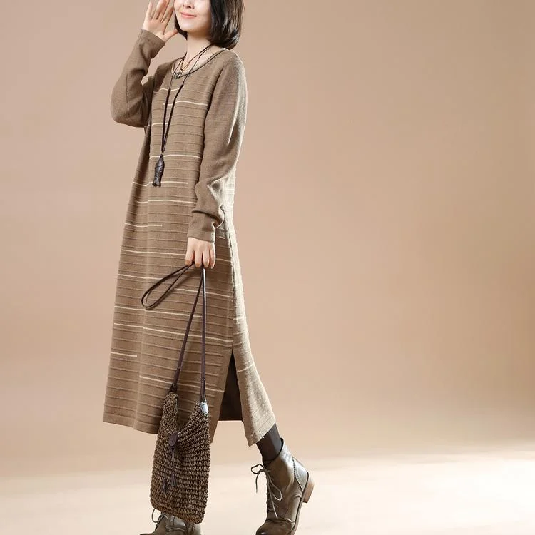 Original Khaki long knit dresses winter sweaters people coming and going