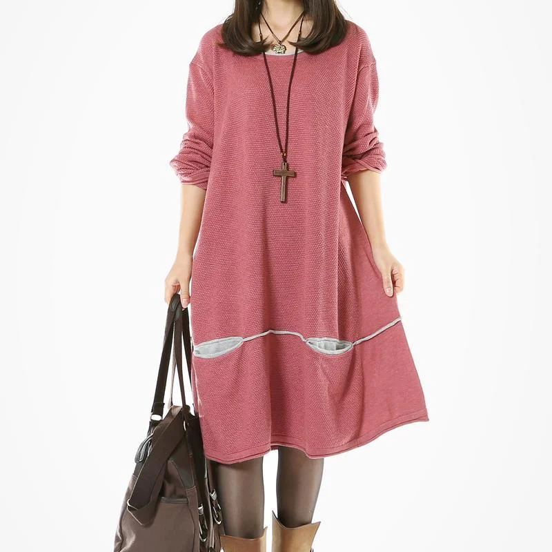 Pink plus size sweater dresses with pockets