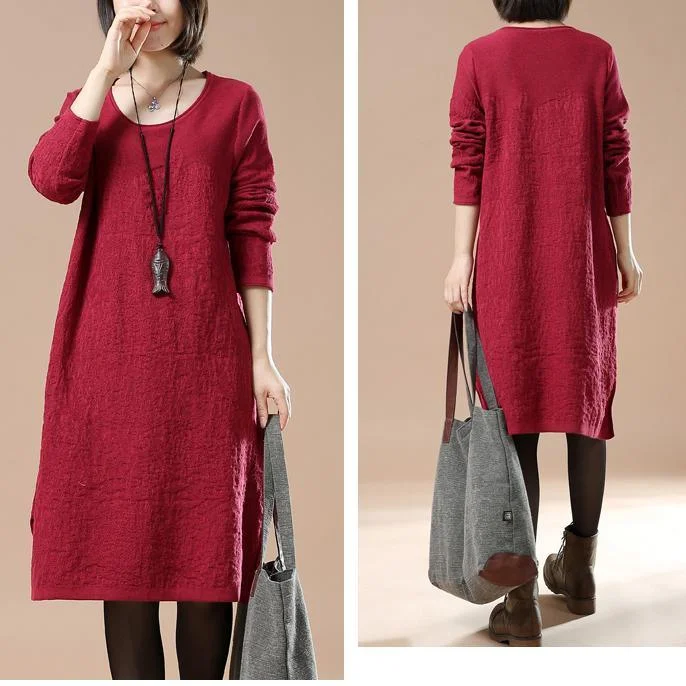 Red knit dresses plus size sweaters long blouse