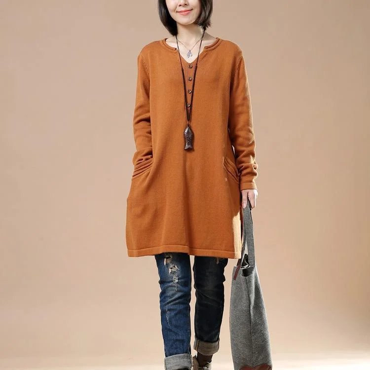 Soft orange sweaters women knit dress