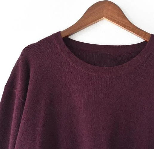 Spring burgundy knit sweaters oversize knit dresses casual pockets