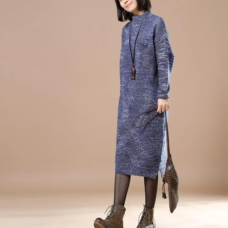 Vintage women blue sweaters long knit dress