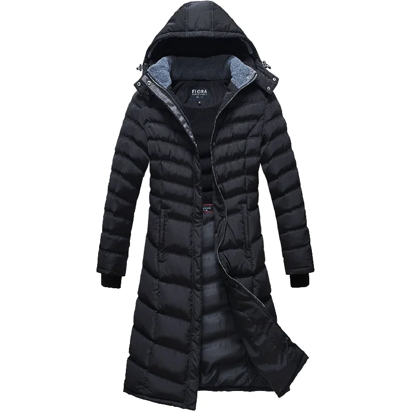 Women's Maxi Coat - Water-Resistant, Polar Fleece Lined, and Detachable Hood