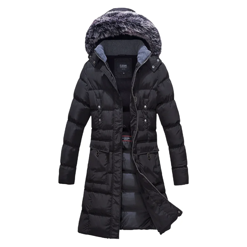 ELORA Women's Winter Vegan Down Puffer Parka Mid-Length Cargo Coat