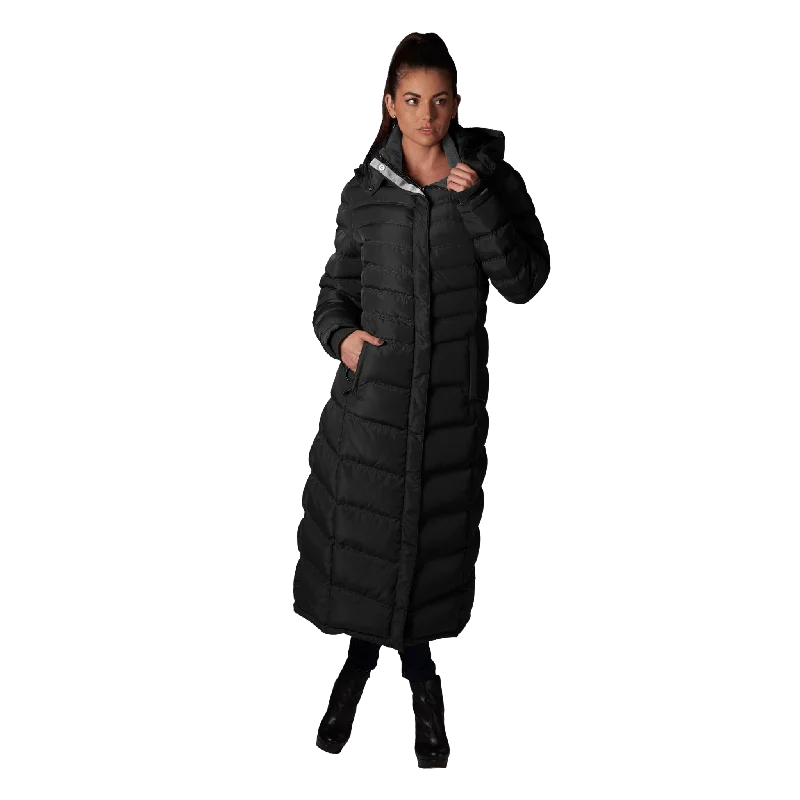 Women's Full Length Fleece Lined Puffer Long Coat with detachable hood.