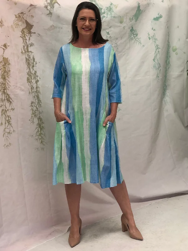 Joy Striped Blue Linen Dress