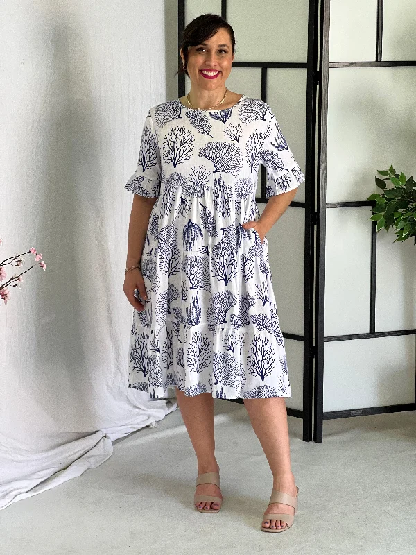 Kane White Abstract Linen Dress