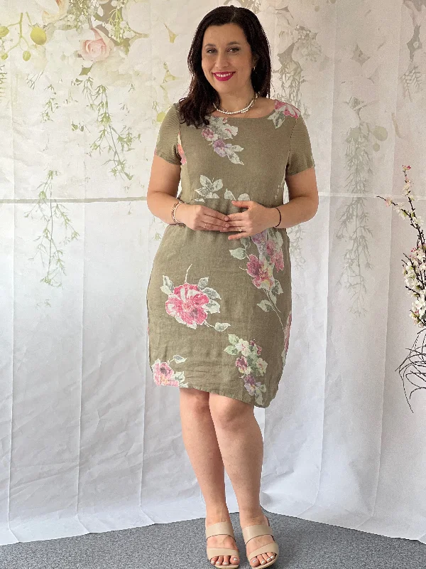 Sicily Khaki Linen Dress