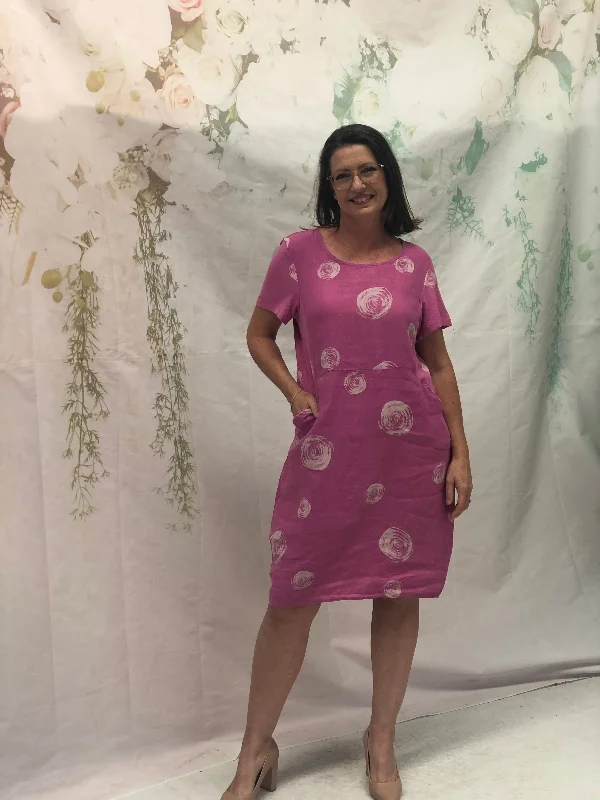 Sicily Swirl Pink Linen Dress