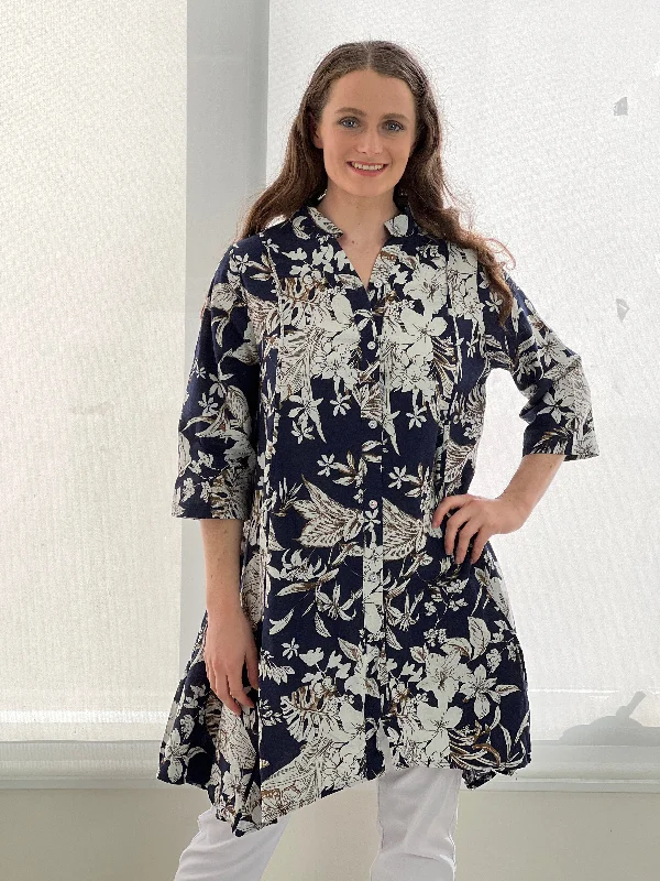 Tulum Floral Linen Shirt Dress