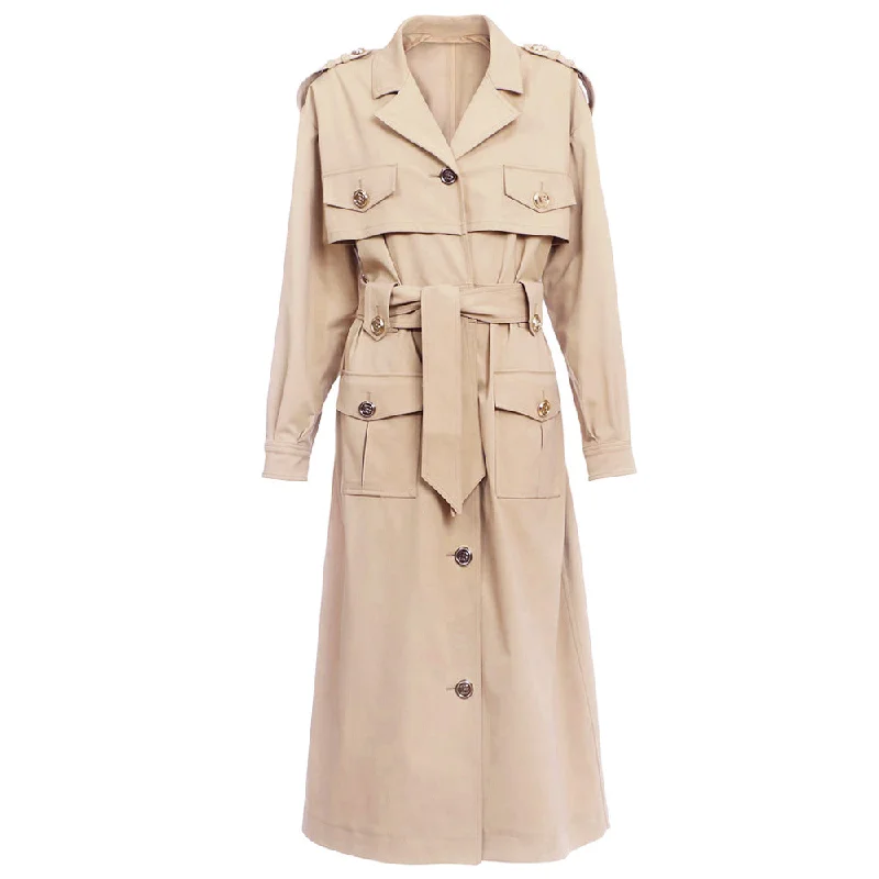 Women over-sized cotton-blend trench-coats belted twill wind coat