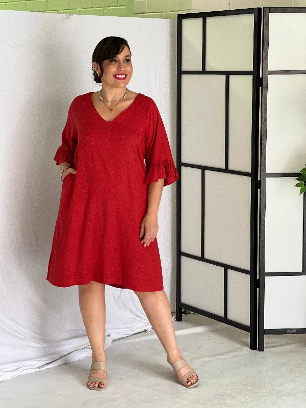 York Red Linen Dress