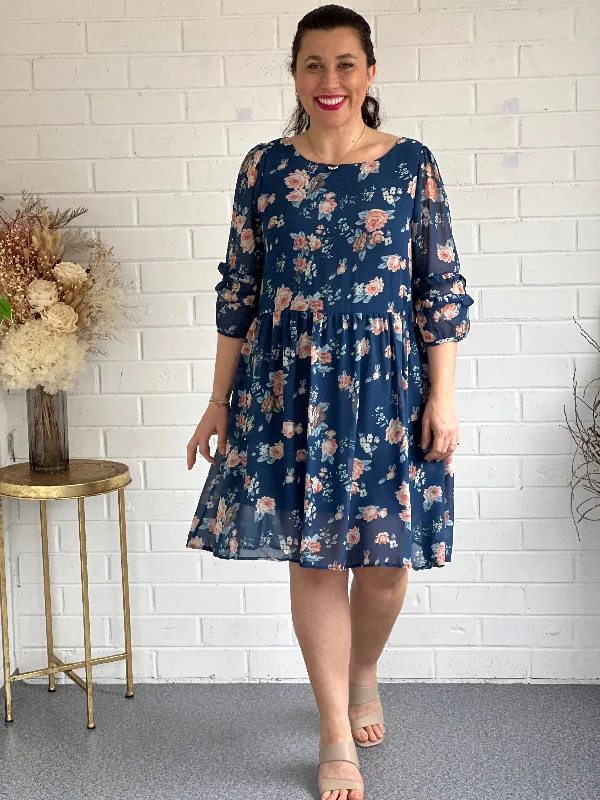 Yvonne Navy Floral Dress