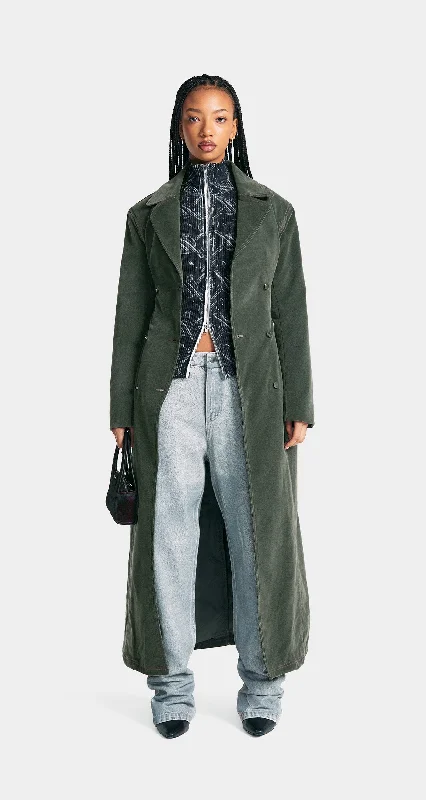 Green Miya Velvet Trenchcoat