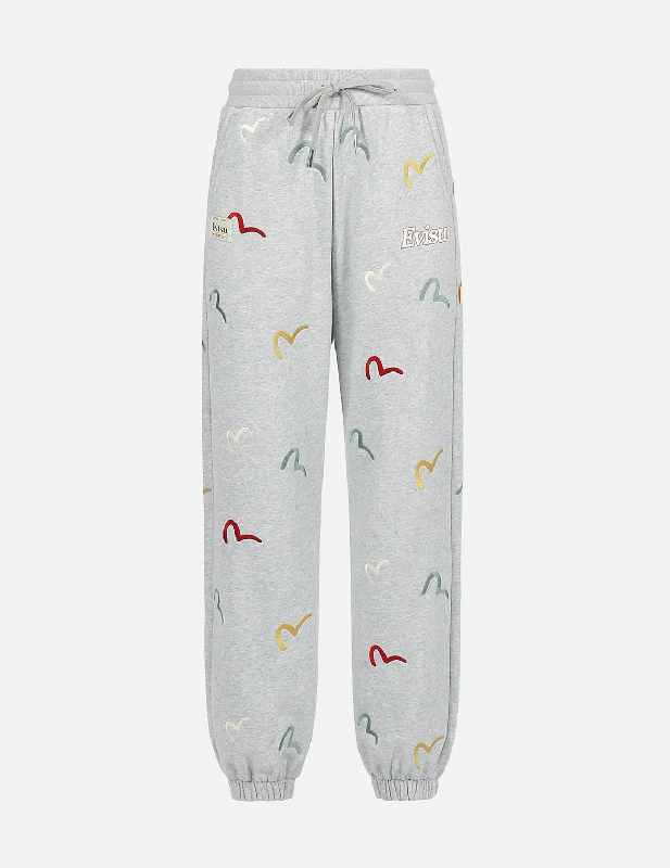 Allover Multi-color Seagull Embroidery Sweatpants