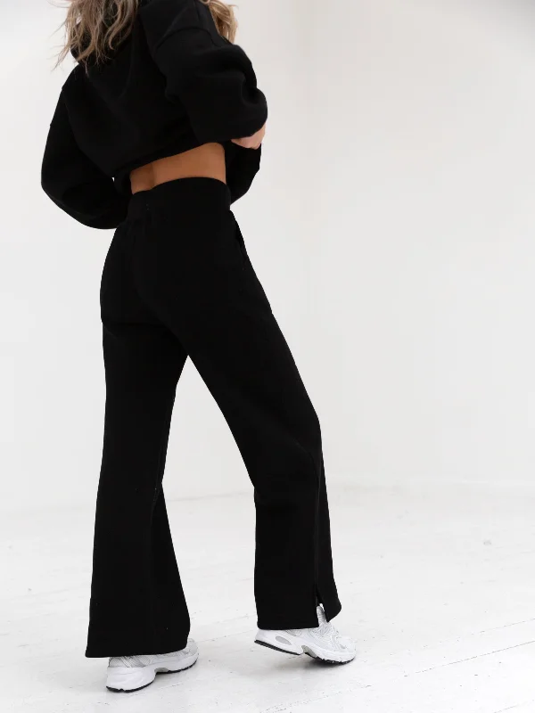 Varsity Wide Leg Sweatpants - Black