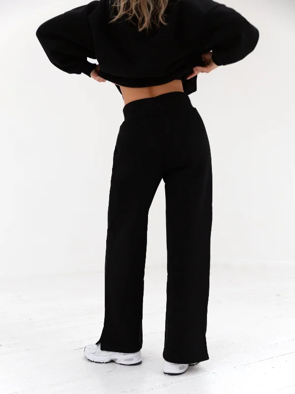 Varsity Wide Leg Sweatpants - Black