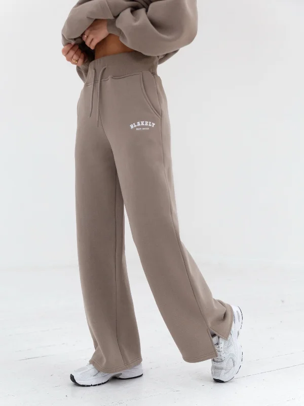 Varsity Wide Leg Sweatpants - Light Beige