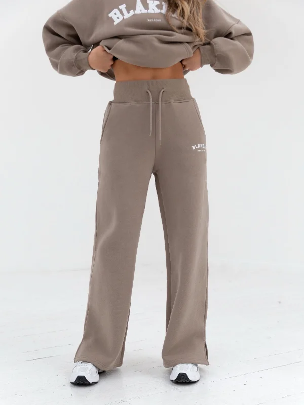 Varsity Wide Leg Sweatpants - Light Beige