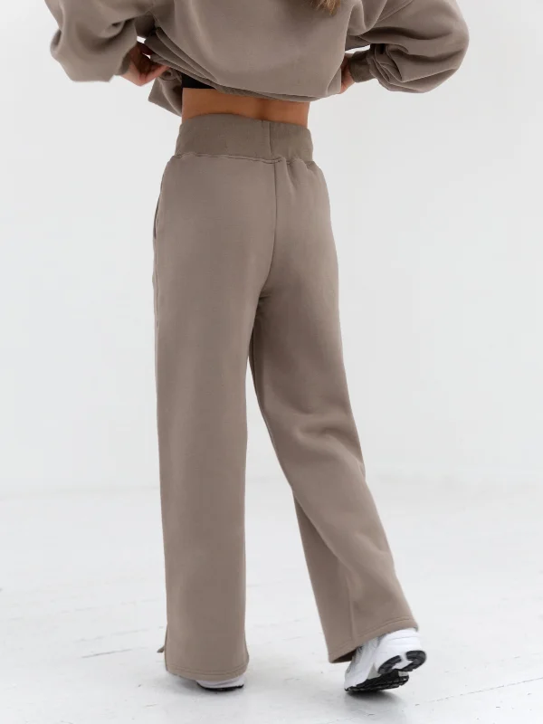 Varsity Wide Leg Sweatpants - Light Beige