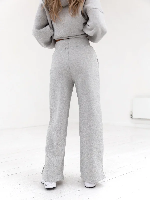 Varsity Wide Leg Sweatpants - Marl Grey