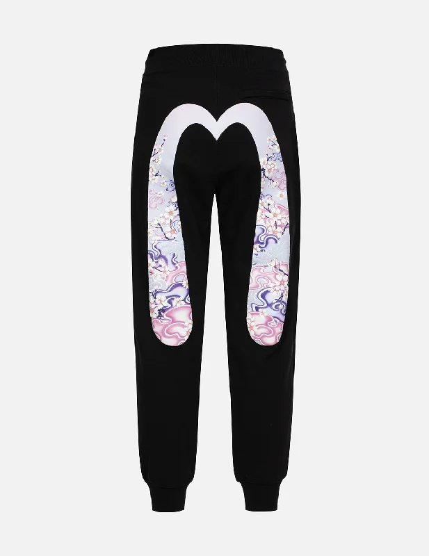 Cranes and Floral Print Daicock Regular Fit Sweatpants