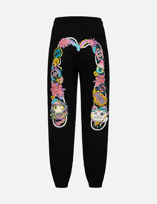 Daruma and Fortune Cat Print Daicock Loose Fit Sweatpants