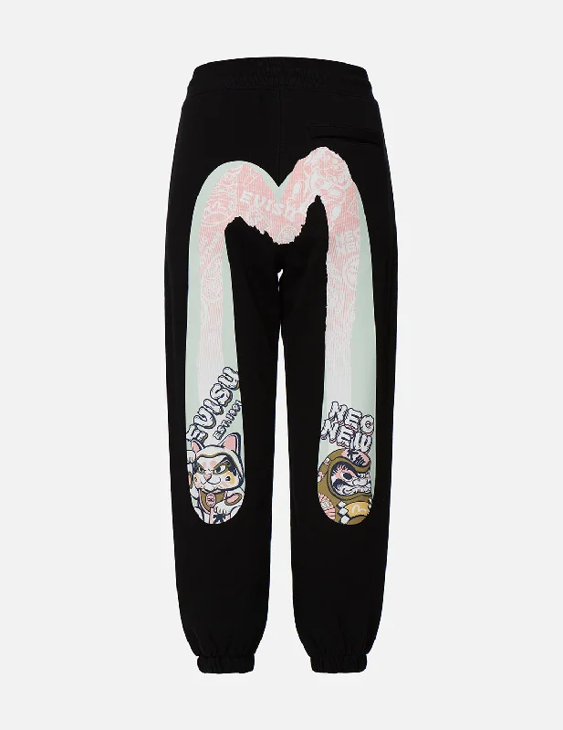 Fortune Cat and Daruma Double Daicock Print Sweatpants