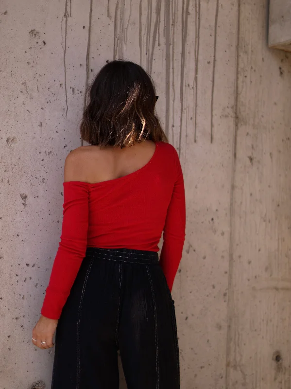 Red One Shoulder Bodysuit