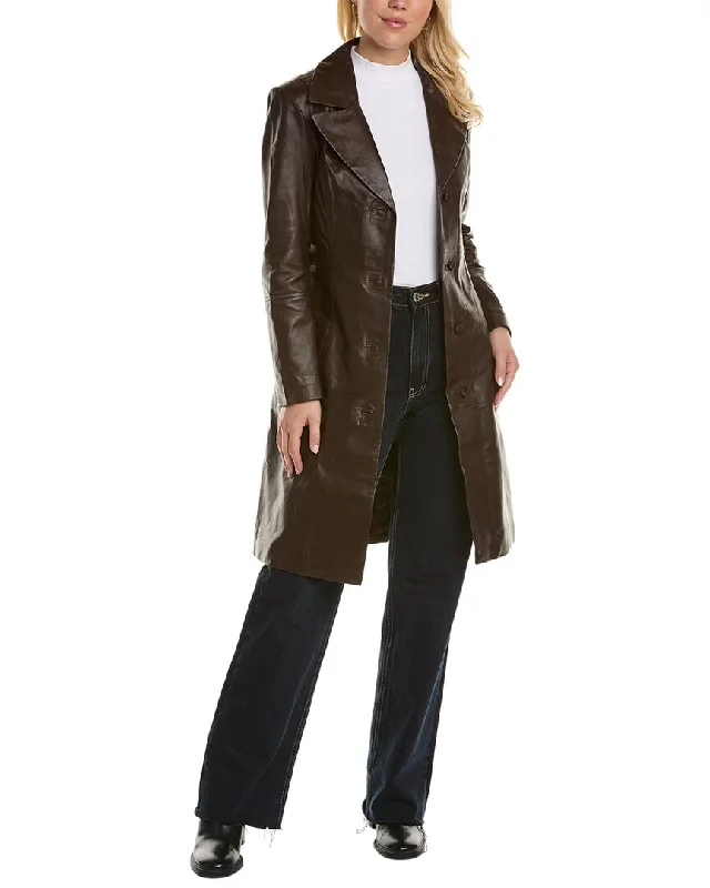 Badgley Mischka Triss Double-Breasted Leather Trench Coat