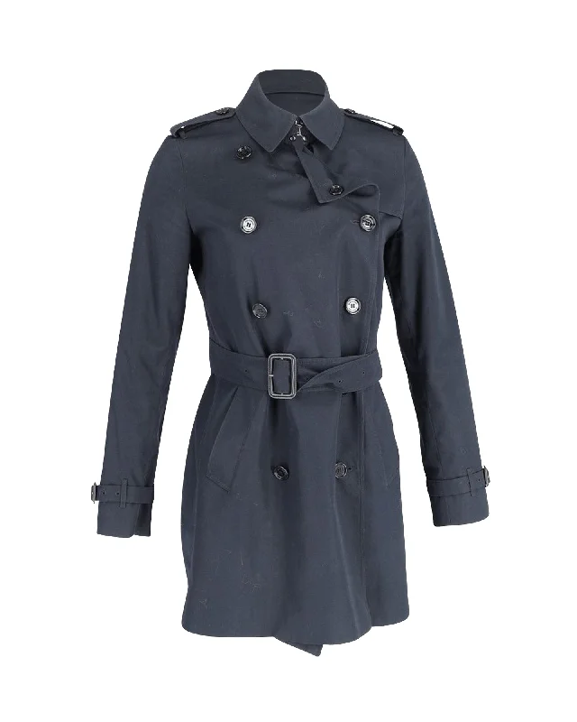 Burberry Kensington Mid Heritage Trench Coat in Navy Blue Cotton