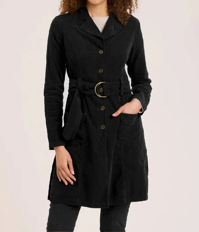 Corduroy Belted Trench In Black