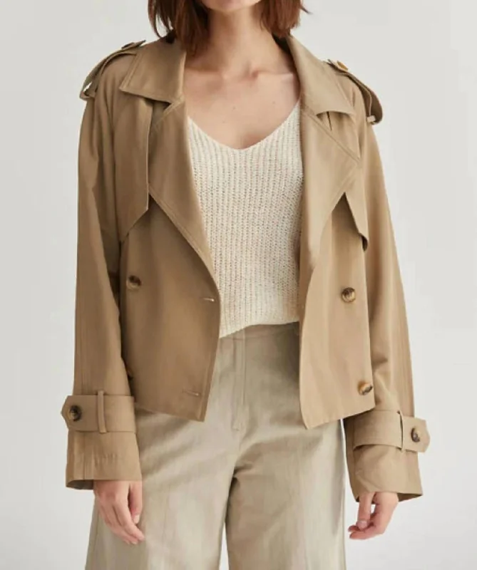 Reese Short Trench Jacket In Khaki