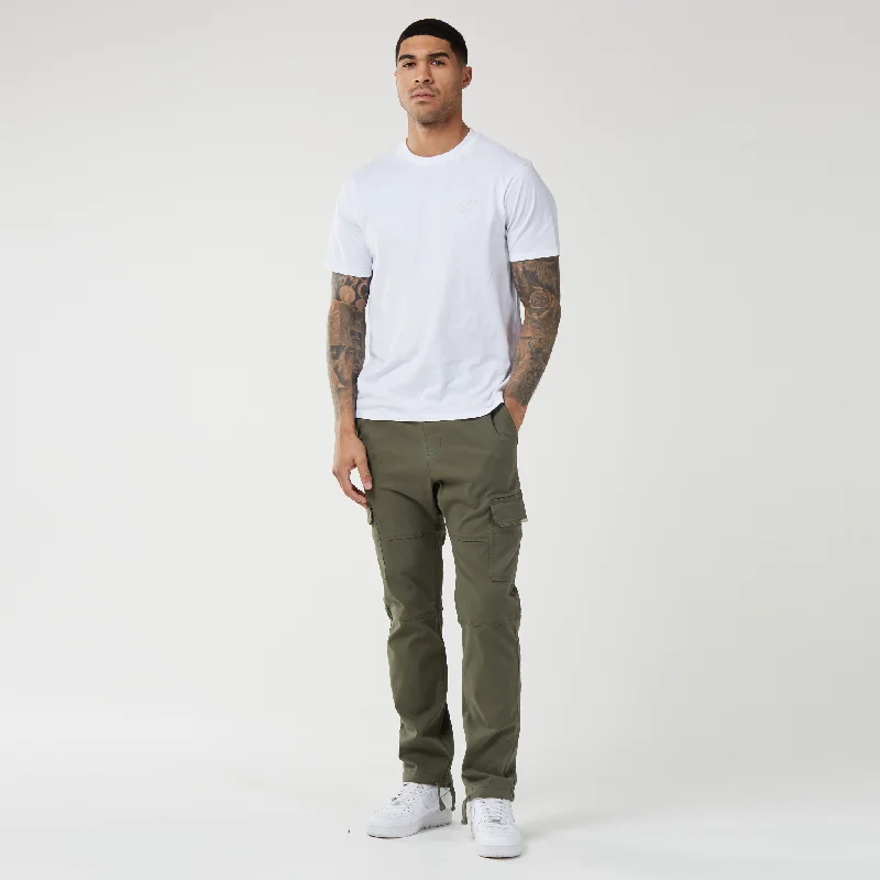 Washed Open Hem Cargo Pants | Khaki