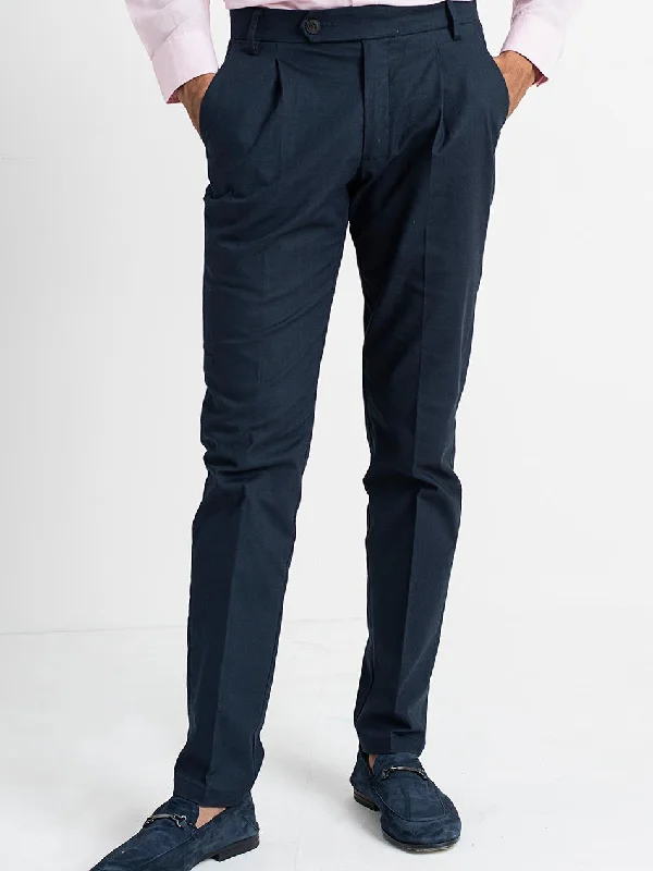 NAVY PLEATED PANTS