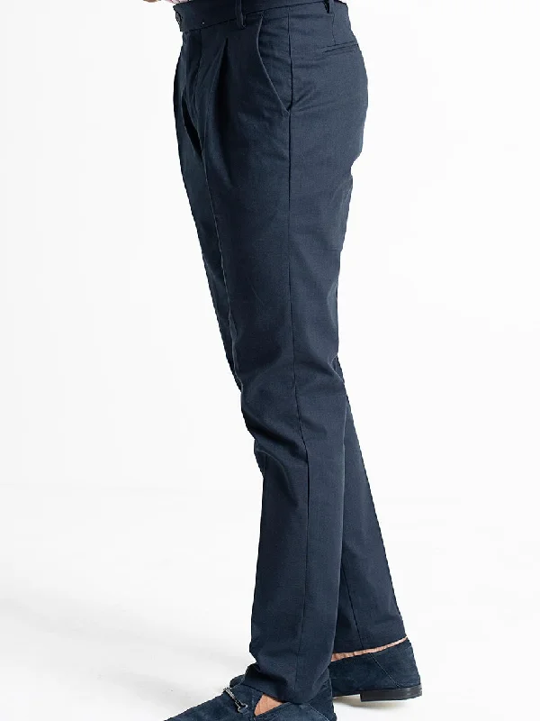 NAVY PLEATED PANTS